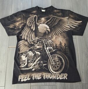 Jay's Rock Feel The Thunder Eagle Biker Graphic T-Shirt Black L